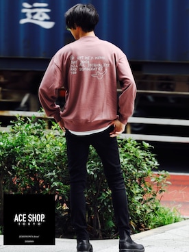 「アイテム（スウェット、ピンク系）」を使った、aceshop_snapさん（メンズ・181cm）の秋コーディネート