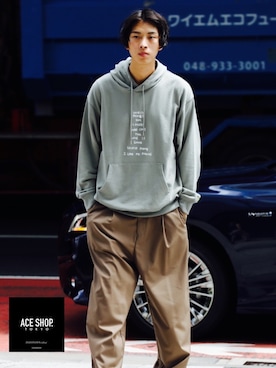 「アイテム（パーカー、グリーン系）」を使った、aceshop_snapさん（メンズ・181cm）の秋コーディネート
