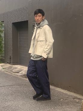 「アイテム（パーカー、グリーン系）」を使った、aceshop_snapさん（メンズ・174cm）の冬コーディネート