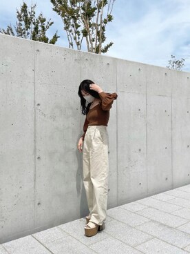 「EMODA（エモダ）のアイテム（トップス、ブラウン系）」を使った、Kanakoさん（レディース・158cm）の夏コーディネート