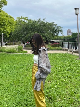 「JEANASIS（ジーナシス）のアイテム（パンツ、イエロー系）」を使った、Kanakoさん（レディース・158cm）の夏コーディネート