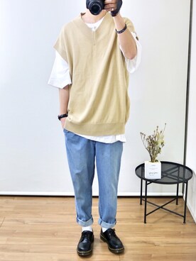 「BASQUE magenta（バスクマゼンタ）のアイテム（ベスト）」を使った、gakuさん（メンズ・173cm）の春コーディネート