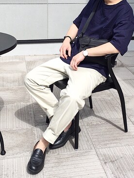 「ネイビー×ホワイト」｜「アイテム（その他シューズ）」を使った、gakuさん（メンズ・173cm）の春コーディネート