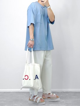 「サックスブルー」｜「アイテム（その他）」を使った、gakuさん（メンズ・173cm）の夏コーディネート