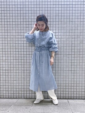 Samansa Mos2 Blue サマンサモスモスブルー の ギンガムチェックシャツワンピース シャツワンピース Wear