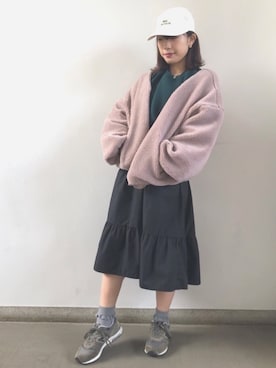 「黒スカート」｜「アイテム（ブルゾン）」を使った、ayanoさん（レディース・157cm）の冬コーディネート