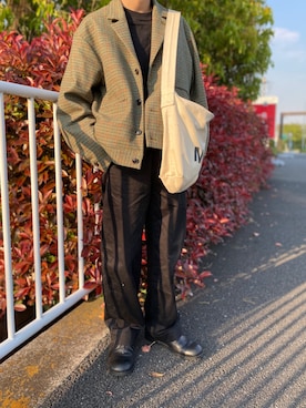 「MHL.（エムエイチエル）のHEAVY LINEN CANVAS（トートバッグ）」を使った、ban1999さん（メンズ・169cm）の春コーディネート