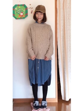 「ゆるニット」｜「アイテム（シャツワンピース）」を使った、ma-chiさん（レディース・162cm）の冬コーディネート