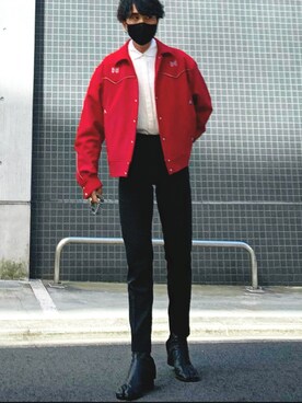 「Needles（ニードルス）のアイテム（ブルゾン）」を使った、YOSHIKIさん（メンズ・174cm）の春コーディネート