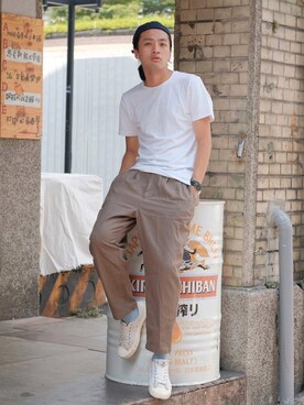 「plain-me（プレインミー）のアイテム（帽子）」を使った、47さん（メンズ・177cm）の秋コーディネート