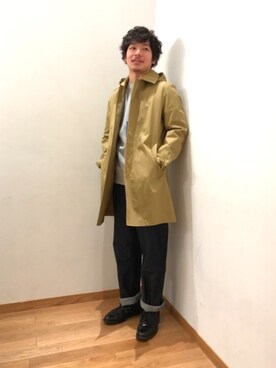 「orcival」｜「アイテム（ステンカラーコート）」を使った、大宮ルミネ店 スタッフさん（メンズ・173cm）の冬コーディネート