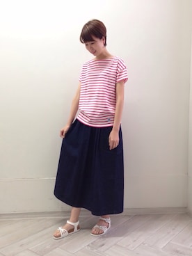 「アイテム（デニムスカート）」を使った、大宮ルミネ店 スタッフさん（メンズ・170cm）の春コーディネート