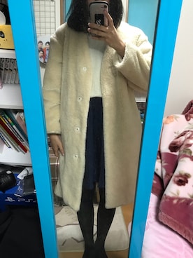 「ネイビー×ホワイト」｜「アイテム（その他アウター）」を使った、R さん（レディース・161cm）の冬コーディネート