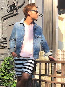 「パイル」｜「アイテム（デニムジャケット）」を使った、隣 達哉さん（メンズ・175cm）の春コーディネート