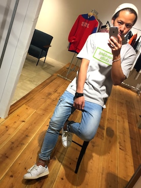 「FR2」｜「アイテム（ニットキャップ/ビーニー）」を使った、隣 達哉さん（メンズ・175cm）の夏コーディネート