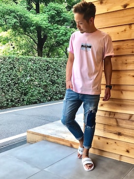 「FR2」｜「アイテム（サンダル）」を使った、隣 達哉さん（メンズ・175cm）の夏コーディネート