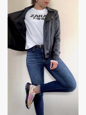 「FOREVER 21」｜「アイテム（ライダースジャケット）」を使った、Anjiさん（レディース・164cm）の秋コーディネート
