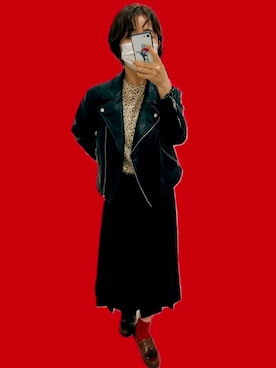 「H&M（エイチ・アンド・エム）のアイテム（ライダースジャケット）」を使った、ネジさん（レディース・157cm）の春コーディネート