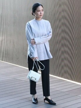 「Demi-Luxe BEAMS（デミルクス ビームス）のDemi-Luxe BEAMS / ウエストゴム ピンタックパンツ（その他パンツ）」を使った、Demi-Luxe BEAMSさん（レディース・154cm）の冬コーディネート