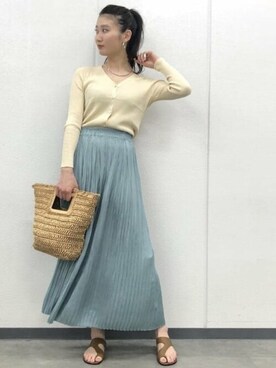 「Demi-Luxe BEAMS（デミルクス ビームス）のアイテム（かごバッグ）」を使った、Demi-Luxe BEAMSさん（レディース・167cm）の夏コーディネート