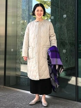 「Traditional Weatherwear」｜「アイテム（ノーカラーコート）」を使った、Demi-Luxe BEAMSさん（レディース・155cm）の秋コーディネート