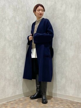 「オーバーサイズコート」｜「アイテム（ノーカラーコート）」を使った、Demi-Luxe BEAMSさん（レディース・162cm）の秋コーディネート