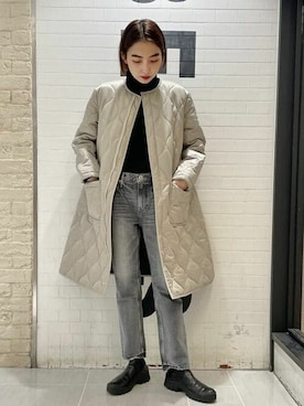「ブルゾン」｜「アイテム（ノーカラーコート）」を使った、Demi-Luxe BEAMSさん（レディース・160cm）の冬コーディネート