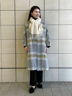 「カシミヤマフラー」｜「アイテム（ノーカラーコート）」を使った、Demi-Luxe BEAMSさん（レディース・153cm）の冬コーディネート
