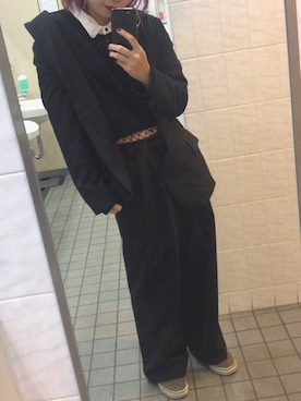 「網タイツ」｜「アイテム（スラックス）」を使った、nanaさん（レディース・155cm）の冬コーディネート