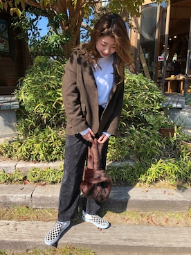 「秋のブラウンスタイル」｜「アイテム（スリッポン）」を使った、knさん（レディース・166cm）の秋コーディネート