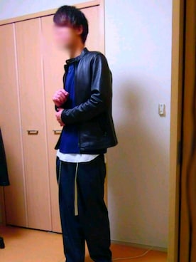 「ユナイテッドアローズ」｜「アイテム（ライダースジャケット）」を使った、лоъцさん（メンズ・183cm）の秋コーディネート