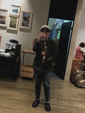 「Roots Canadaのアイテム（ジャケット/アウター）」を使った、진일상さん（メンズ・175cm）の冬コーディネート