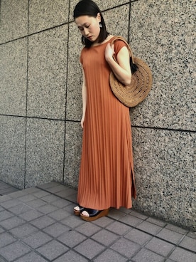 「Rouge vif（ルージュヴィフ）の2WAYﾘﾌﾞﾌﾚｱｰﾜﾝﾋﾟｰｽ（ワンピース、オレンジ系）」を使った、s.syoさん（レディース・158cm）の春コーディネート