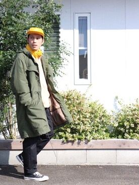 「BASISBROEK（バシスブルック）のアイテム（モッズコート）」を使った、こさかずさん（メンズ・168cm）の秋コーディネート
