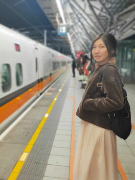 「MUJI」｜「アイテム（ブルゾン）」を使った、晴さん（レディース・157cm）の冬コーディネート