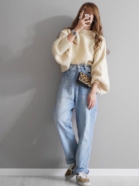 「Auntie Rosa Holiday（アンティローザホリデー）のアイテム（ニット/セーター）」を使った、miiさん（レディース・162cm）の秋コーディネート