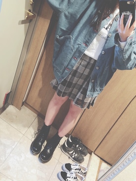「オルチャンファッション」｜「アイテム（デニムジャケット）」を使った、지아さん（レディース・153cm）の春コーディネート