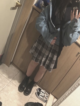 「オルチャンファッション」｜「アイテム（デニムジャケット）」を使った、지아さん（レディース・153cm）の春コーディネート