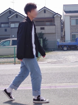 「CONVERSE（コンバース）のconverse コンバース ALL STAR 100 COLORS OX オールスター 100 カラーズ オックス 32861791 BLACK（スニーカー）」を使った、しもはらさん（メンズ・181cm）の冬コーディネート