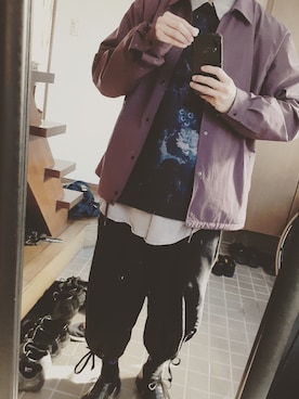 「花柄」｜「アイテム（その他アウター）」を使った、うり。さん（メンズ・175cm）の冬コーディネート