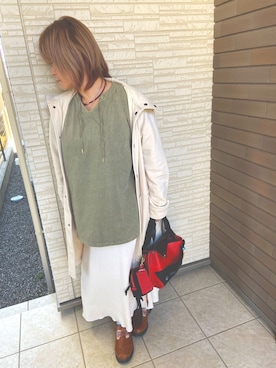 「179/WG（イチナナキュウダブルジー）のアイテム（Tシャツ/カットソー、グリーン系）」を使った、そらさん（レディース・149cm）の春コーディネート