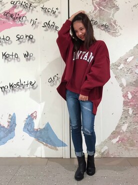 「earth music&ecology（アースミュージックアンドエコロジー）のアイテム（スウェット）」を使った、たなみさん（レディース・150cm）の秋コーディネート
