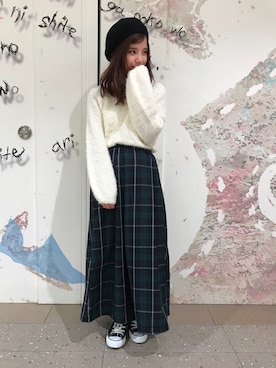 「earth music&ecology（アースミュージックアンドエコロジー）のアイテム（ハンチング/ベレー帽）」を使った、たなみさん（レディース・150cm）の秋コーディネート