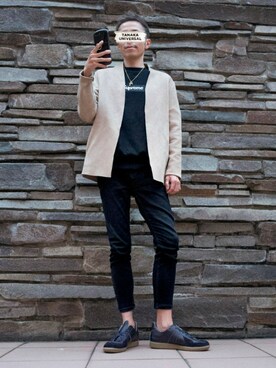 「ZARA（ザラ）のアイテム（ノーカラージャケット）」を使った、ティーユーさん（メンズ・173cm）の秋コーディネート