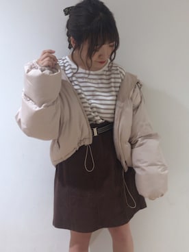 「アイテム（ダウンジャケット/コート、ベージュ系）」を使った、aiminnさん（レディース・146cm）の冬コーディネート