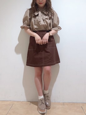 「アイテム（トップス、ブラウン系）」を使った、aiminnさん（レディース・145cm）の夏コーディネート
