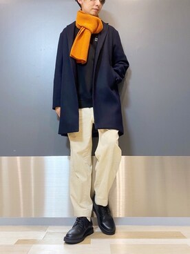 「RAGEBLUE（レイジブルー）のアイテム（チェスターコート）」を使った、ヒロさん（メンズ・182cm）の冬コーディネート