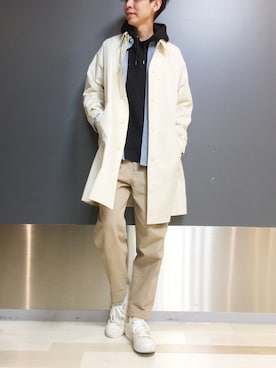 「RAGEBLUE（レイジブルー）のアイテム（ステンカラーコート）」を使った、ヒロさん（メンズ・182cm）の春コーディネート