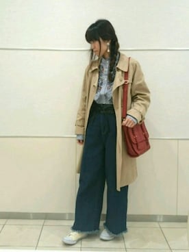 「サッシュベルト」｜「アイテム（トレンチコート）」を使った、shi-さん（レディース・158cm）の春コーディネート