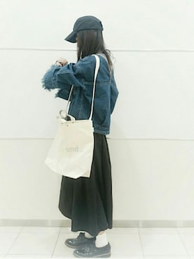 「ニコアンド」｜「アイテム（デニムジャケット）」を使った、shi-さん（レディース・158cm）の春コーディネート